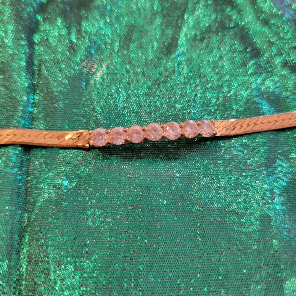 Pretty Gold-Tone Herringbone Bracelet ~ Rhinestone ~ Elegant